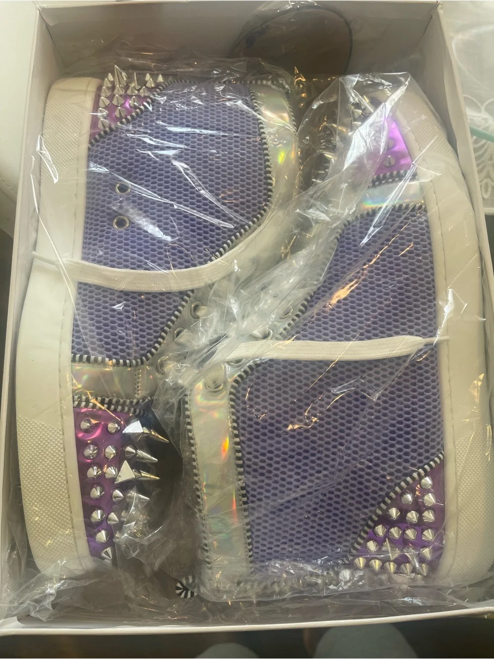 Lavender Spike-Embellished Sneaker with Holographic Trim - Picture 4 of 10